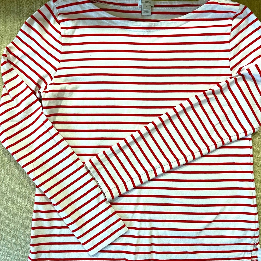 JCrew red and cereal long sleeve tee